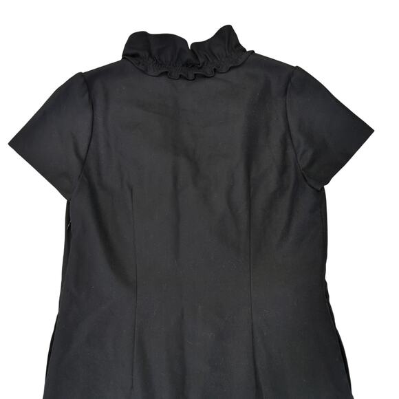 J.Crew Y2K Black Shift Dress Sz 6 100% Wool Ruffle Short Sleeve Midi Knee Length - Picture 5 of 8
